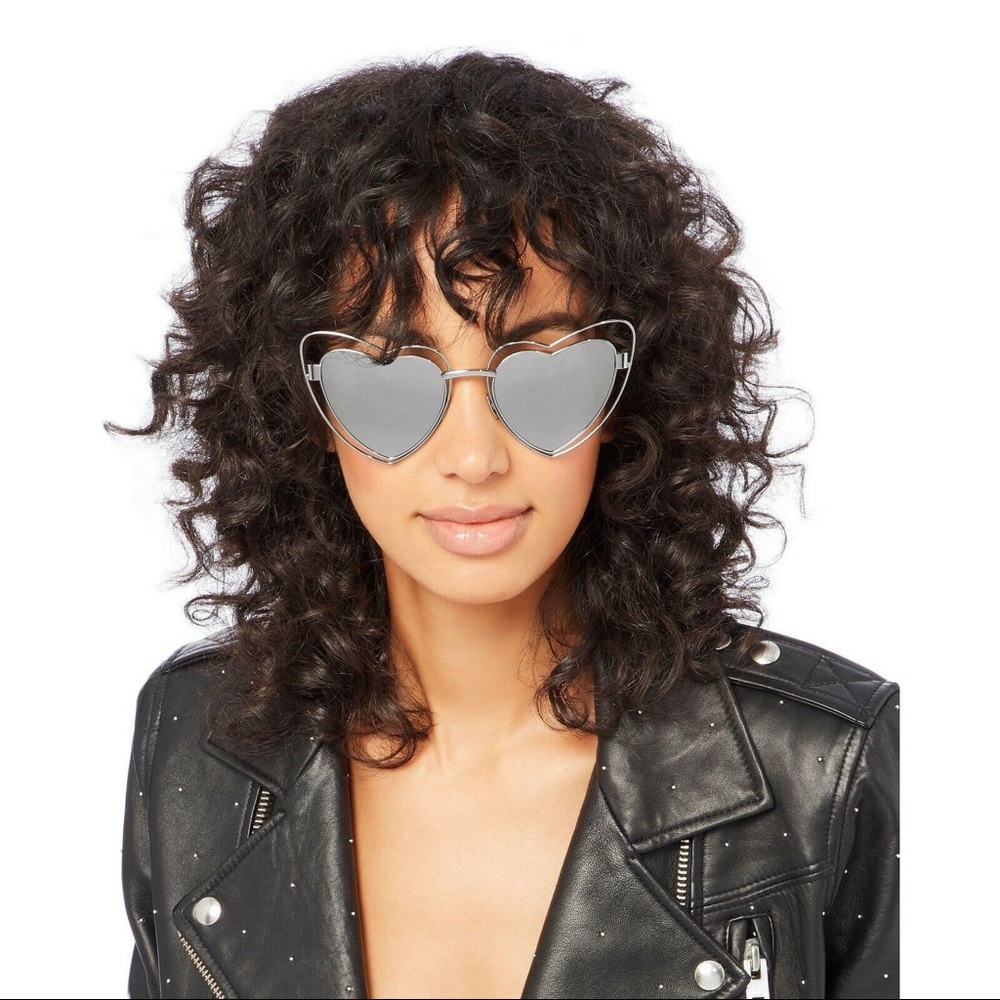 Saint Laurent Metal Loulou SL197 Heart Silver Mirrored Sunglasses